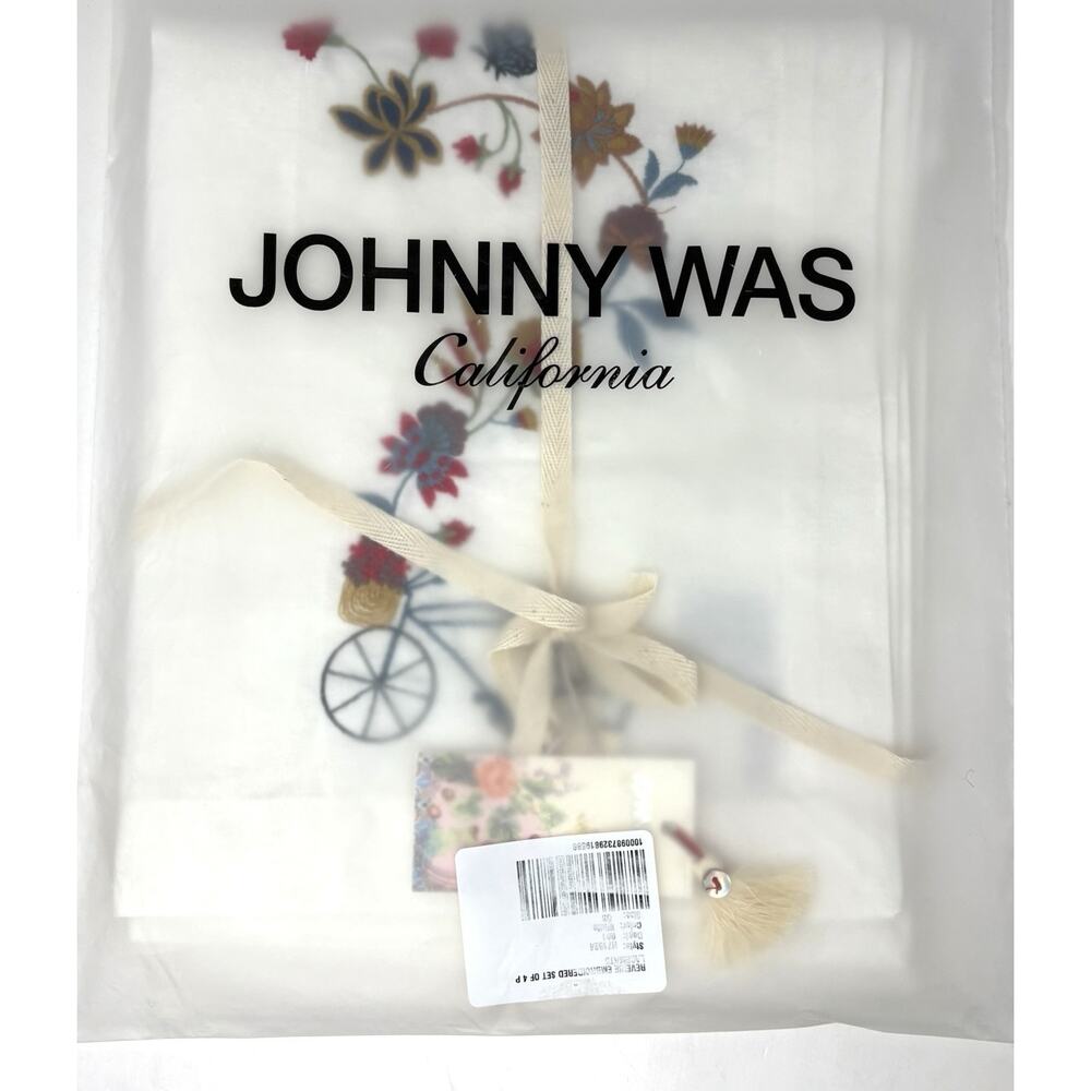 Johnny Was Reverie Placemats Set Of 4 Embroidered Linen Blend Bike Floral H71524